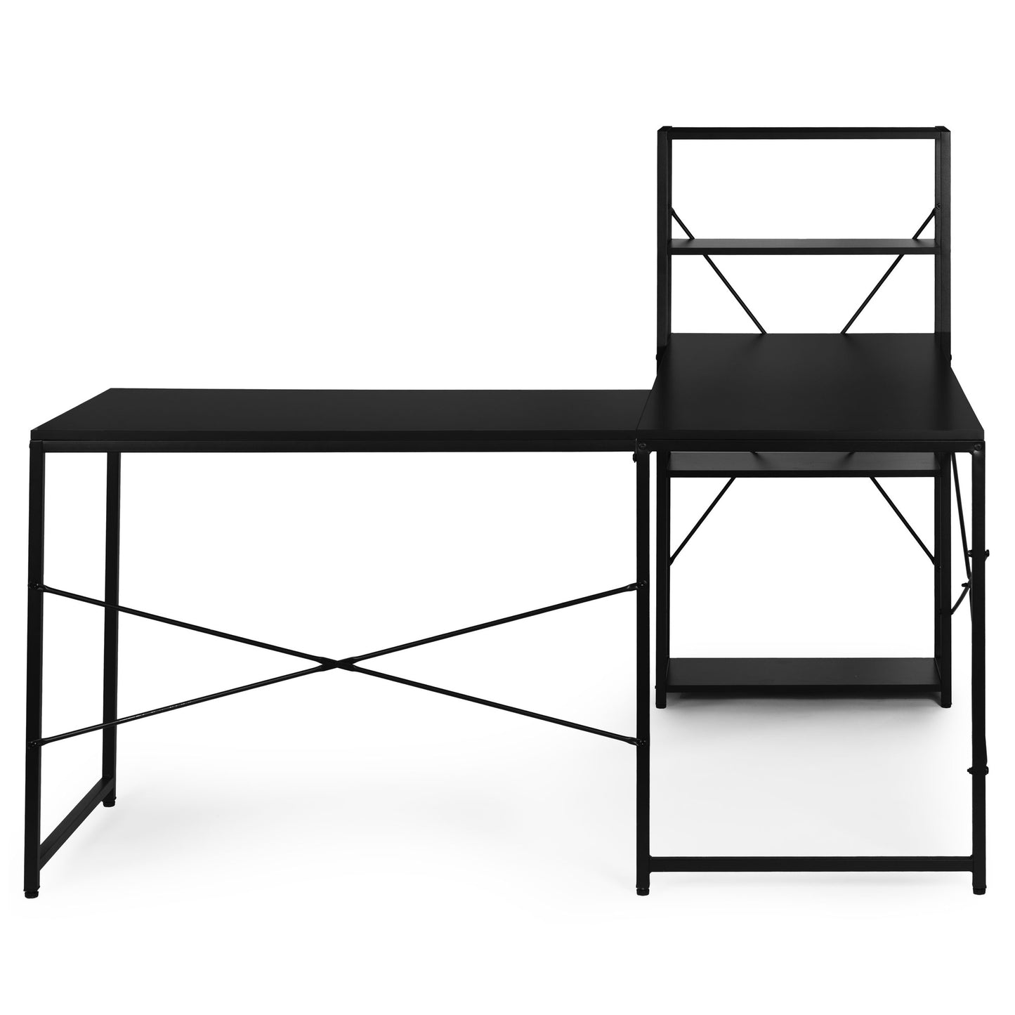Corner Desk with 4 Shelves, MDF and Metal, Black