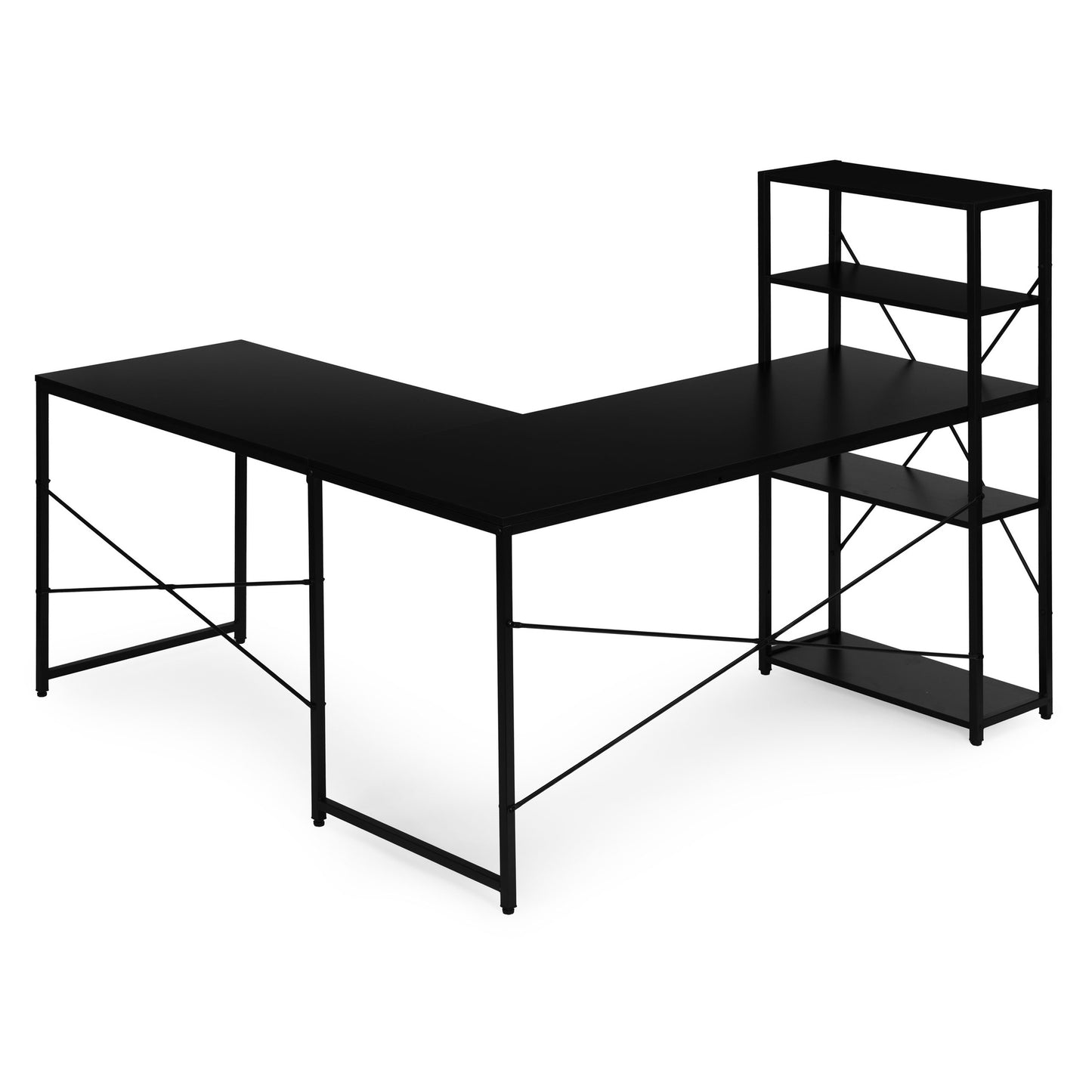 Corner Desk with 4 Shelves, MDF and Metal, Black