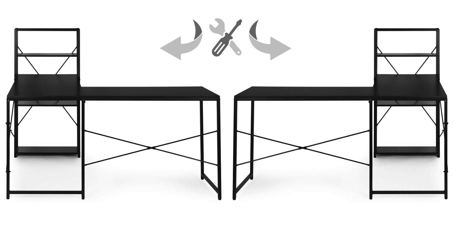 Corner Desk with 4 Shelves, MDF and Metal, Black