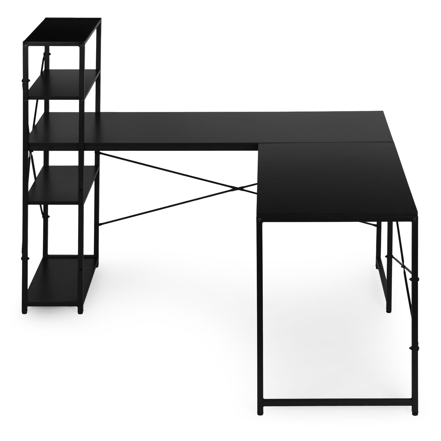 Corner Desk with 4 Shelves, MDF and Metal, Black