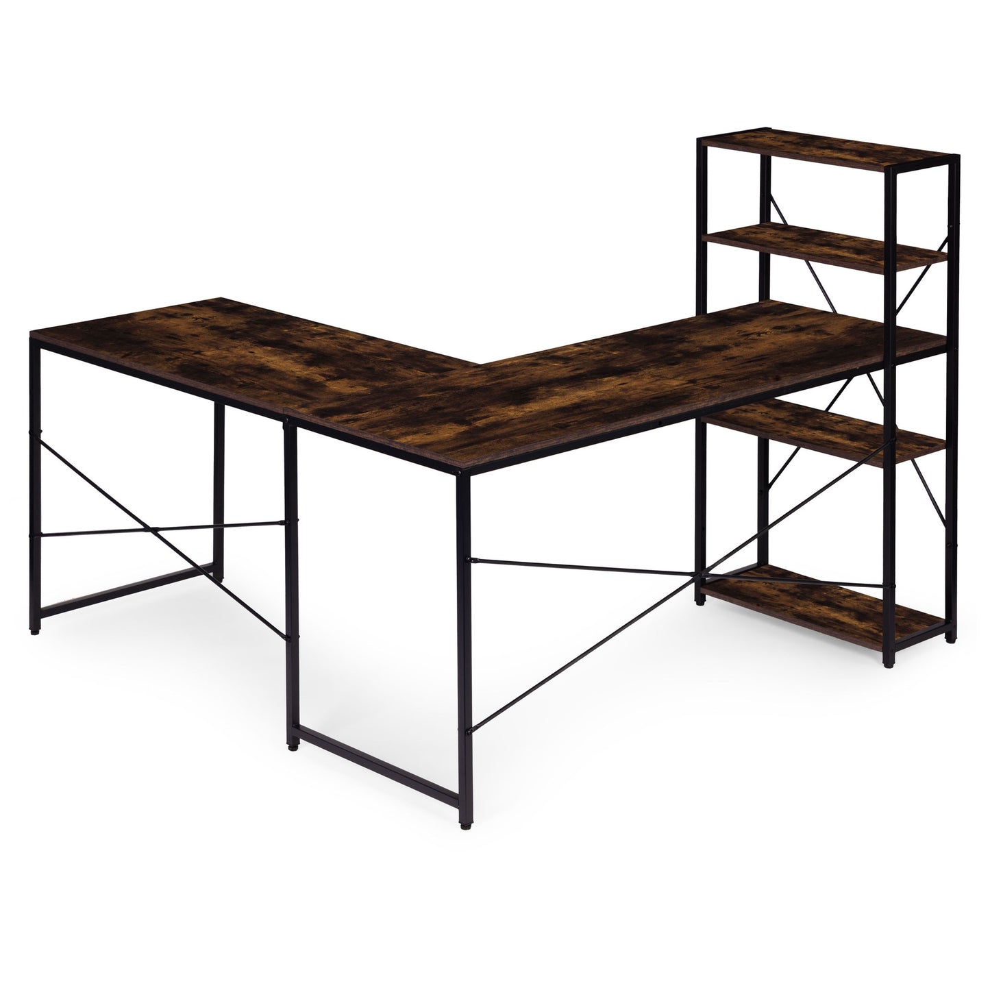 Corner Desk with Shelves, MDF & Metal, Loft Style