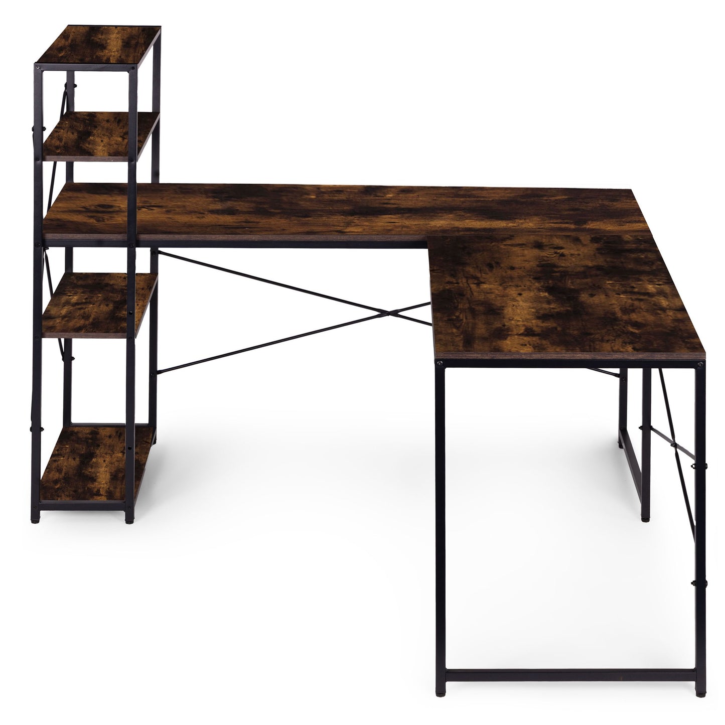 Corner Desk with Shelves, MDF & Metal, Loft Style