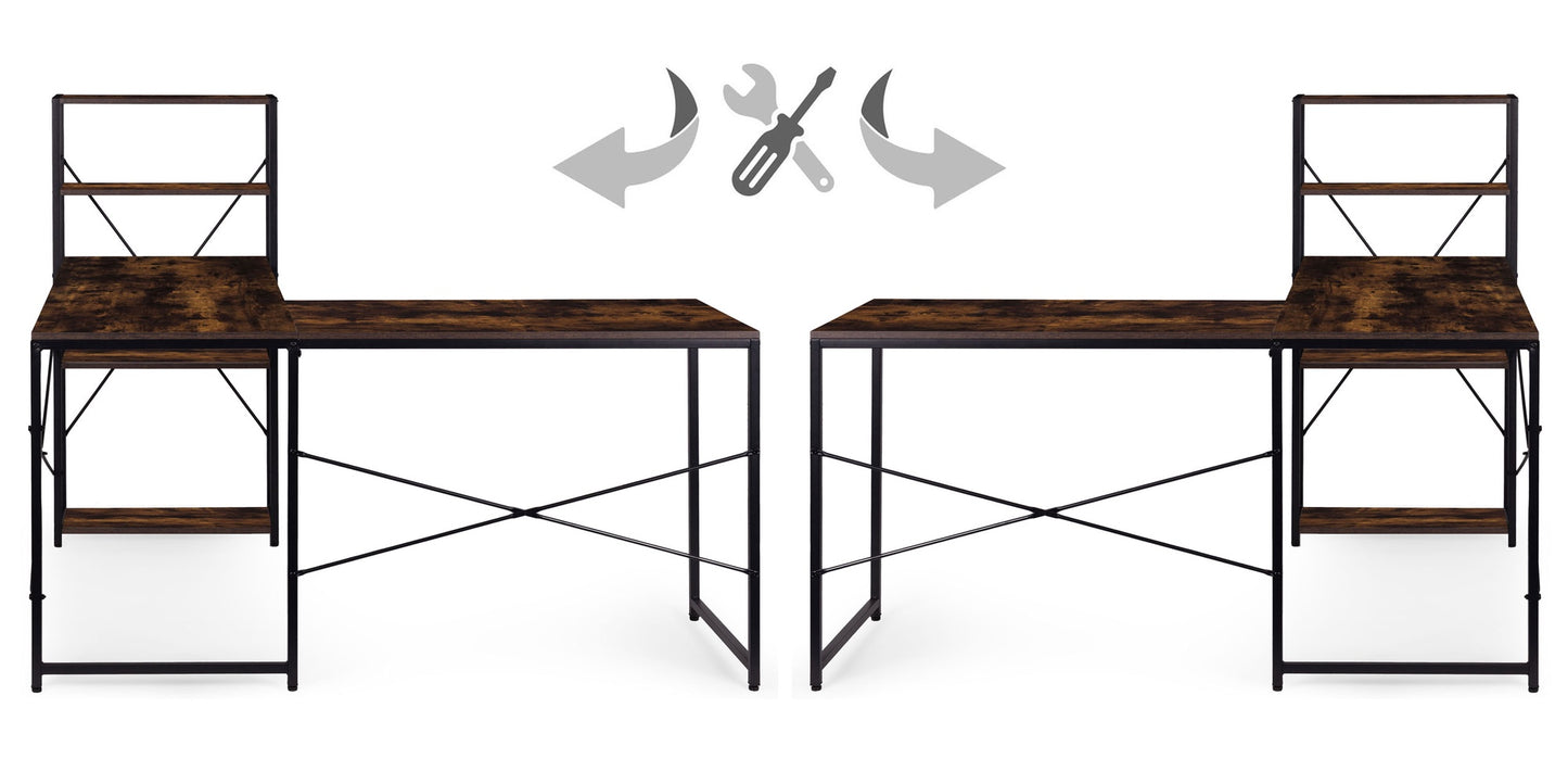Corner Desk with Shelves, MDF & Metal, Loft Style