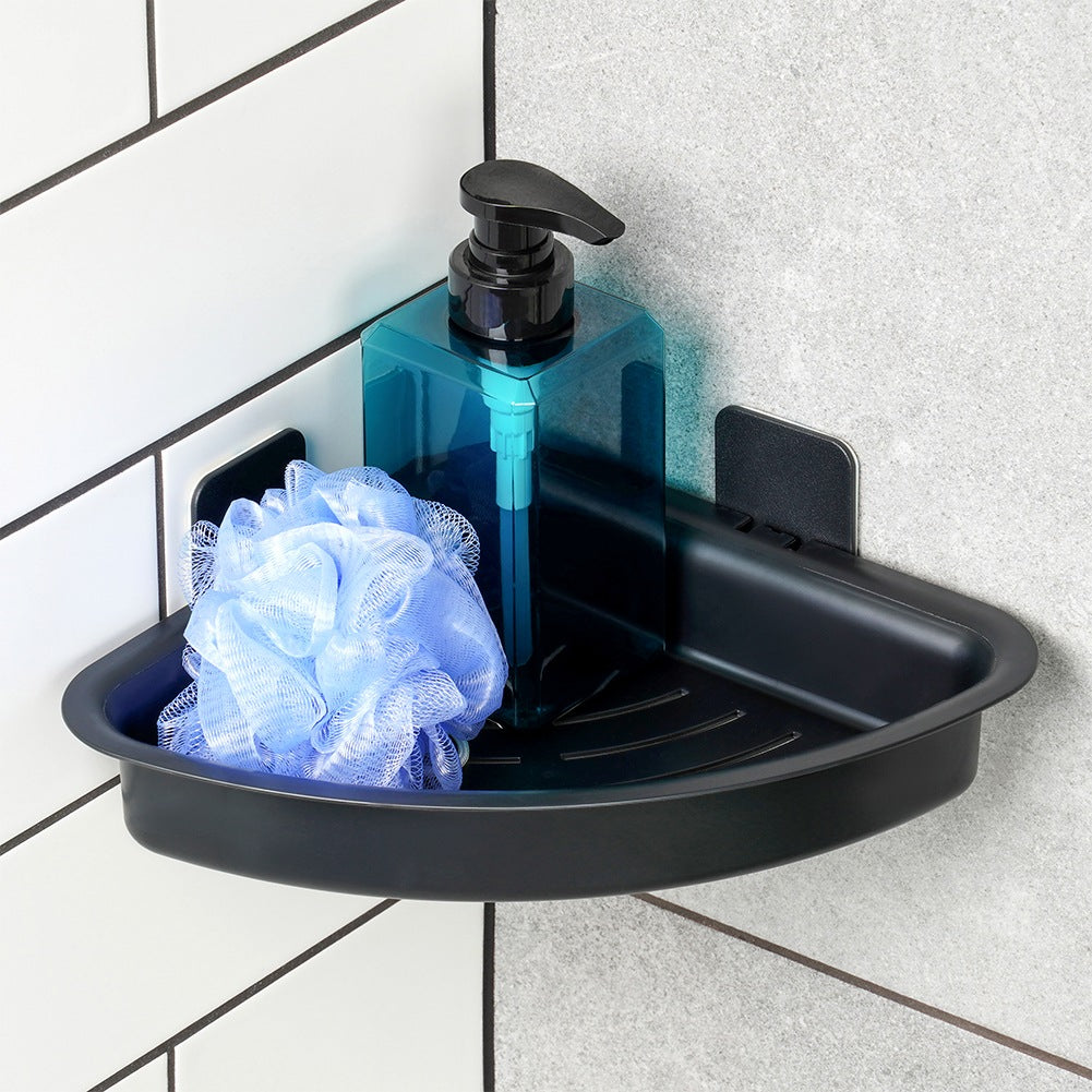 Corner Shower Shelf, Black, Adhesive, 28x22x8 cm