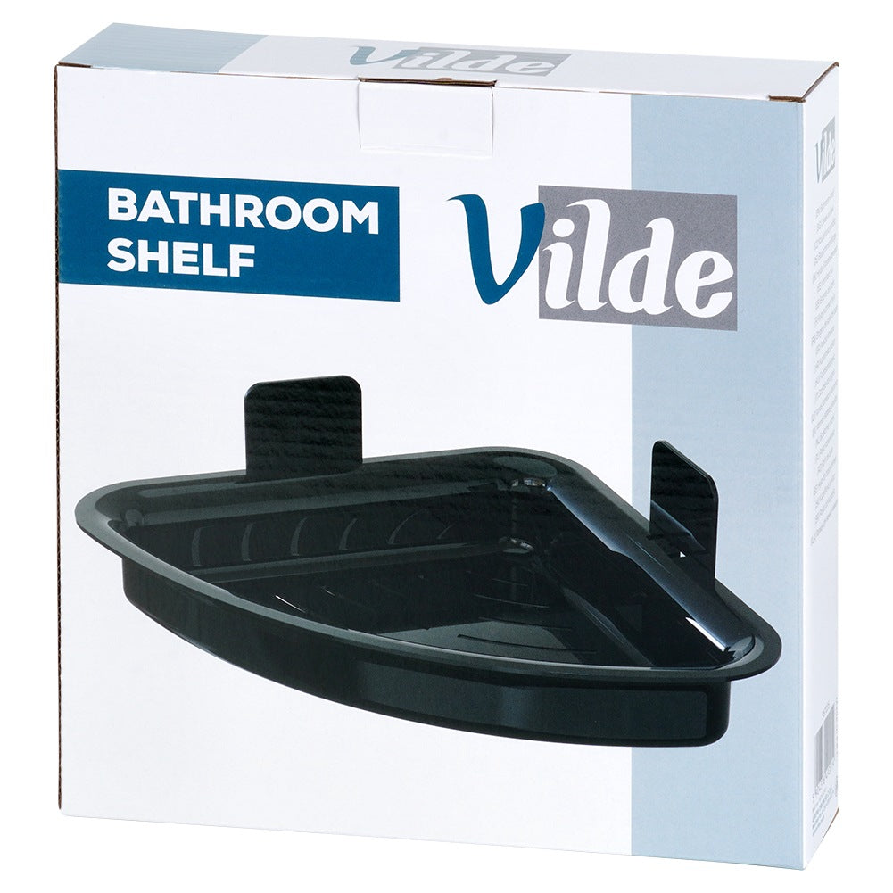 Corner Shower Shelf, Black, Adhesive, 28x22x8 cm