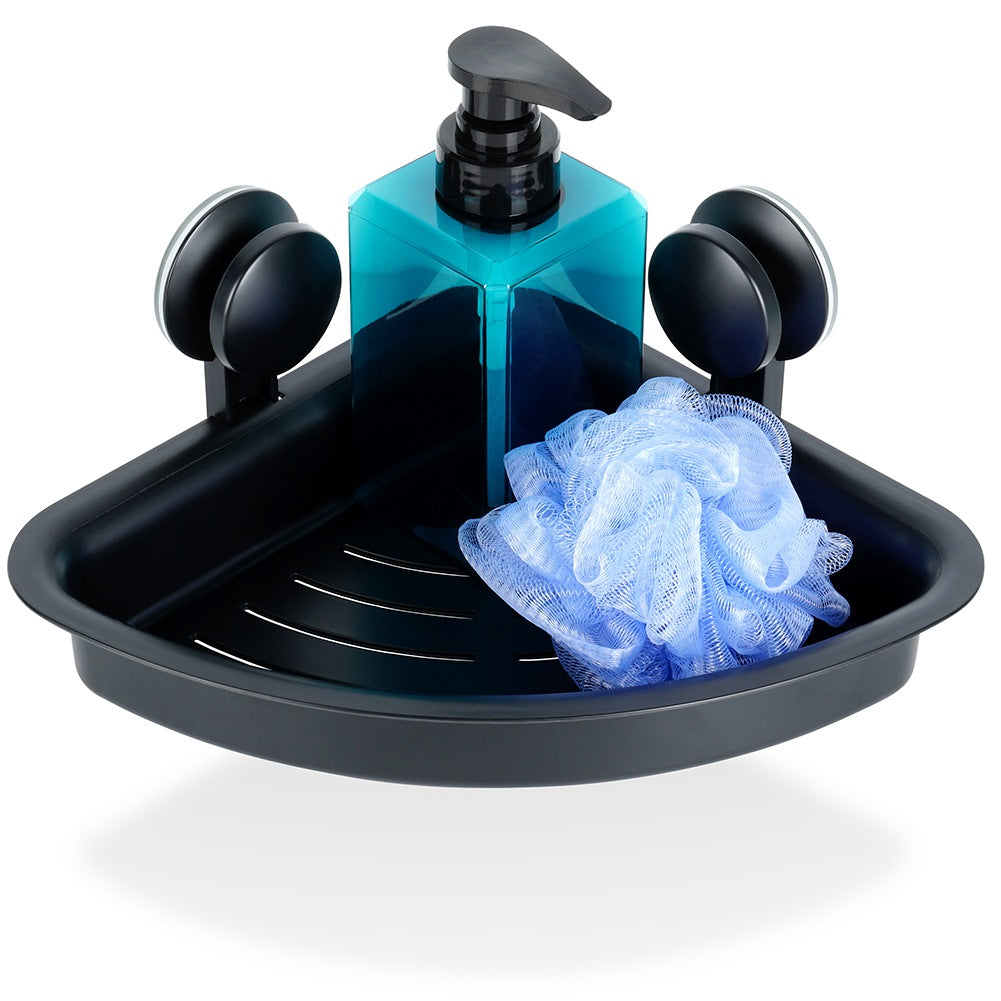 Corner Shower Shelf, Black, Suction Cups, 28x22x12 cm