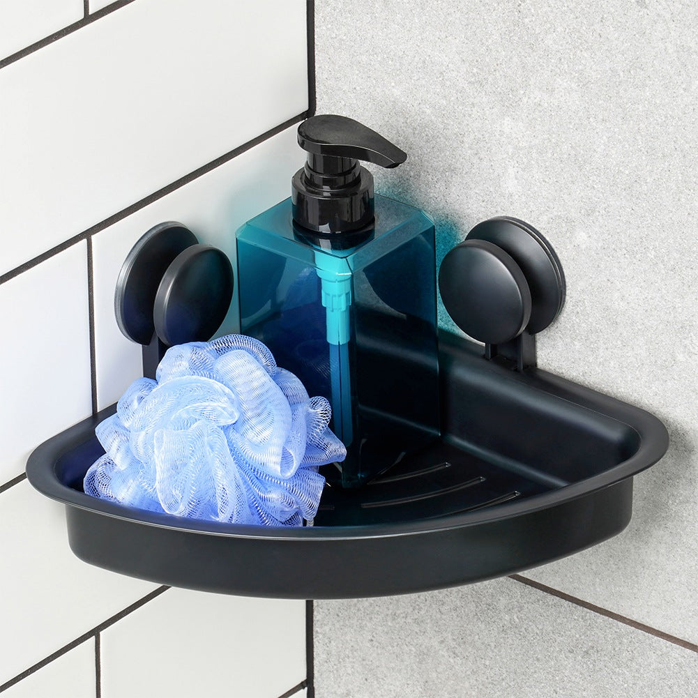 Corner Shower Shelf, Black, Suction Cups, 28x22x12 cm