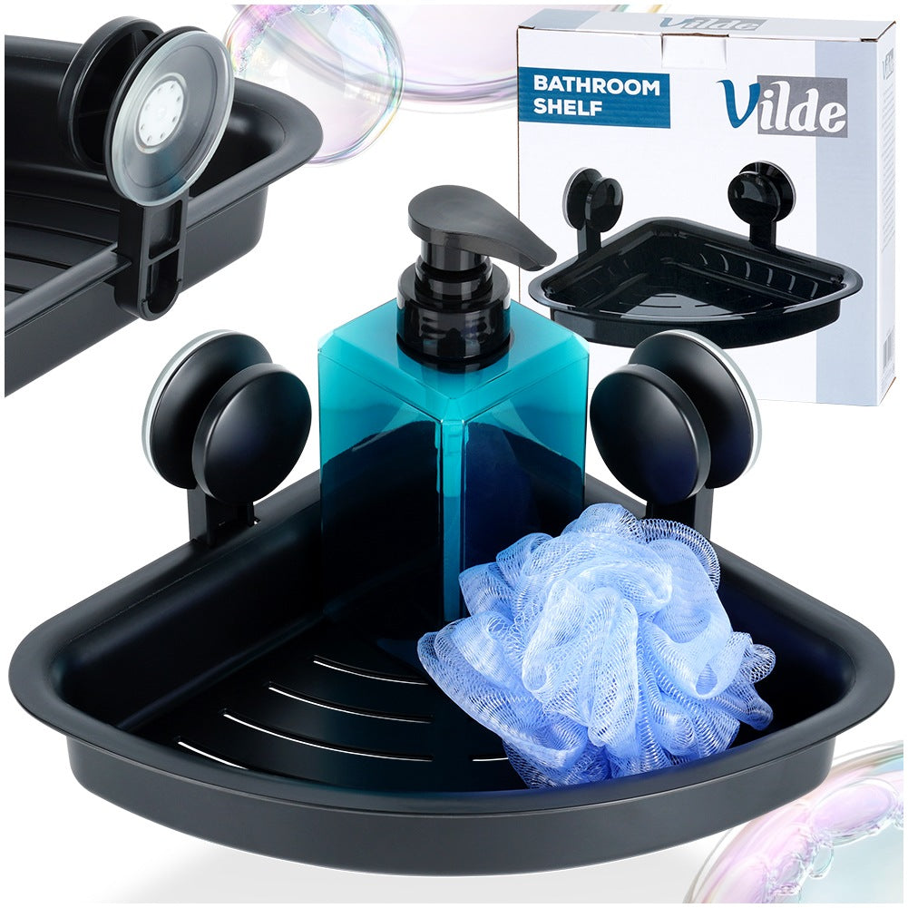 Corner Shower Shelf, Black, Suction Cups, 28x22x12 cm