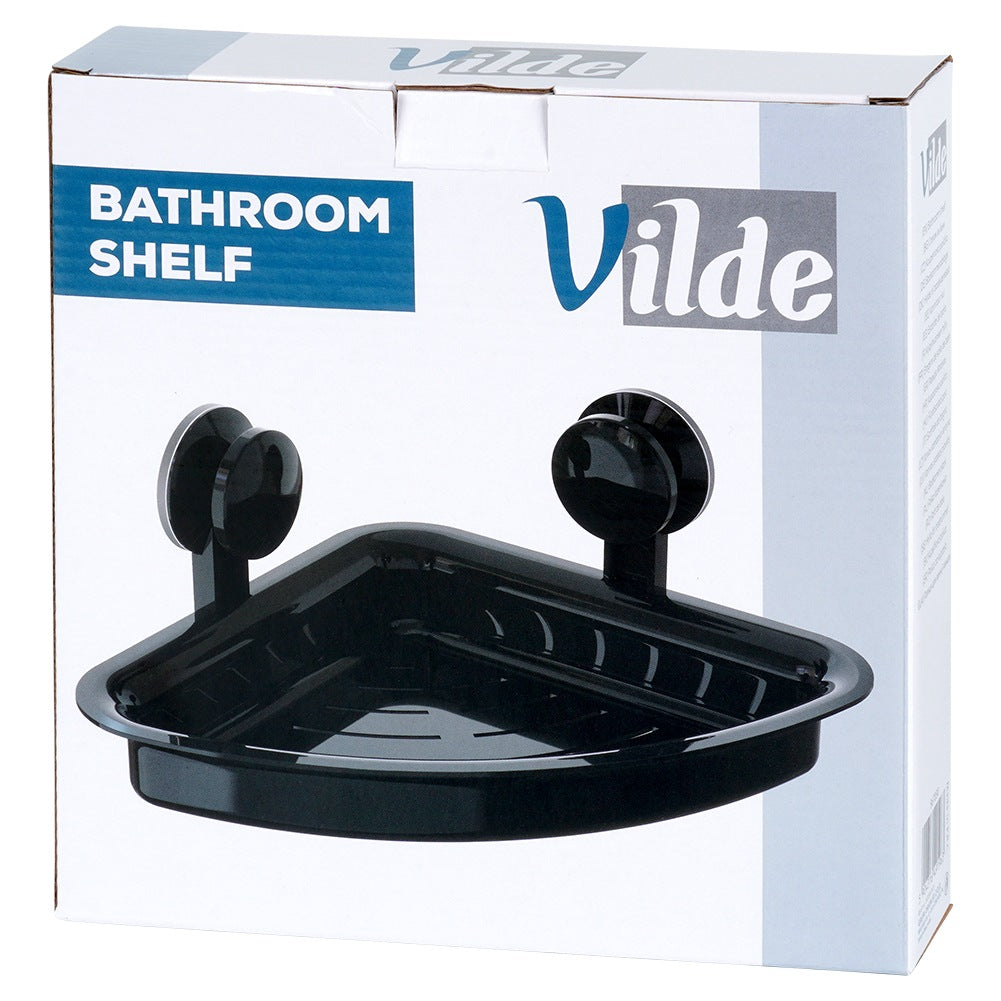 Corner Shower Shelf, Black, Suction Cups, 28x22x12 cm