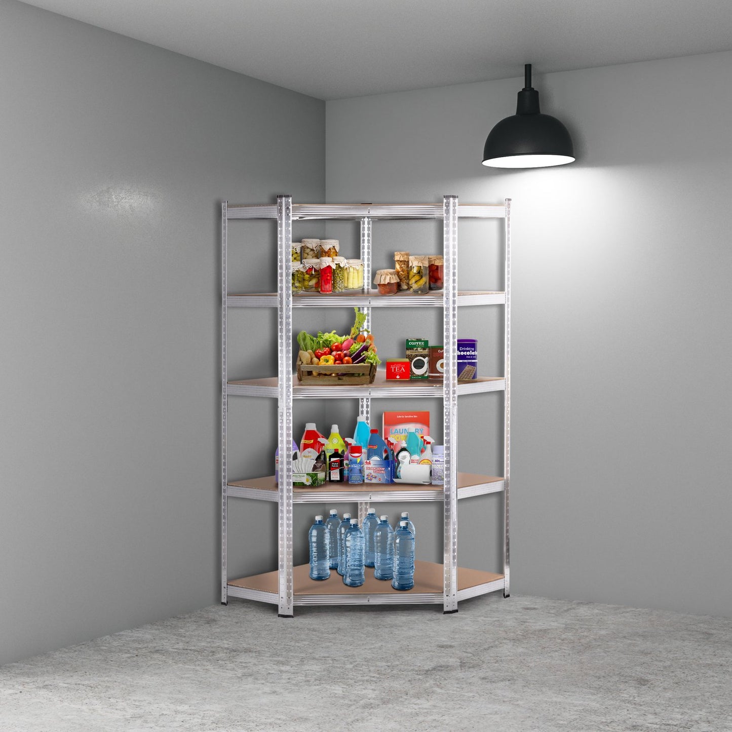 Corner Storage Rack 180x90x40 cm Galvanized Steel, 5 Shelves, 875 kg Capacity ModernHome