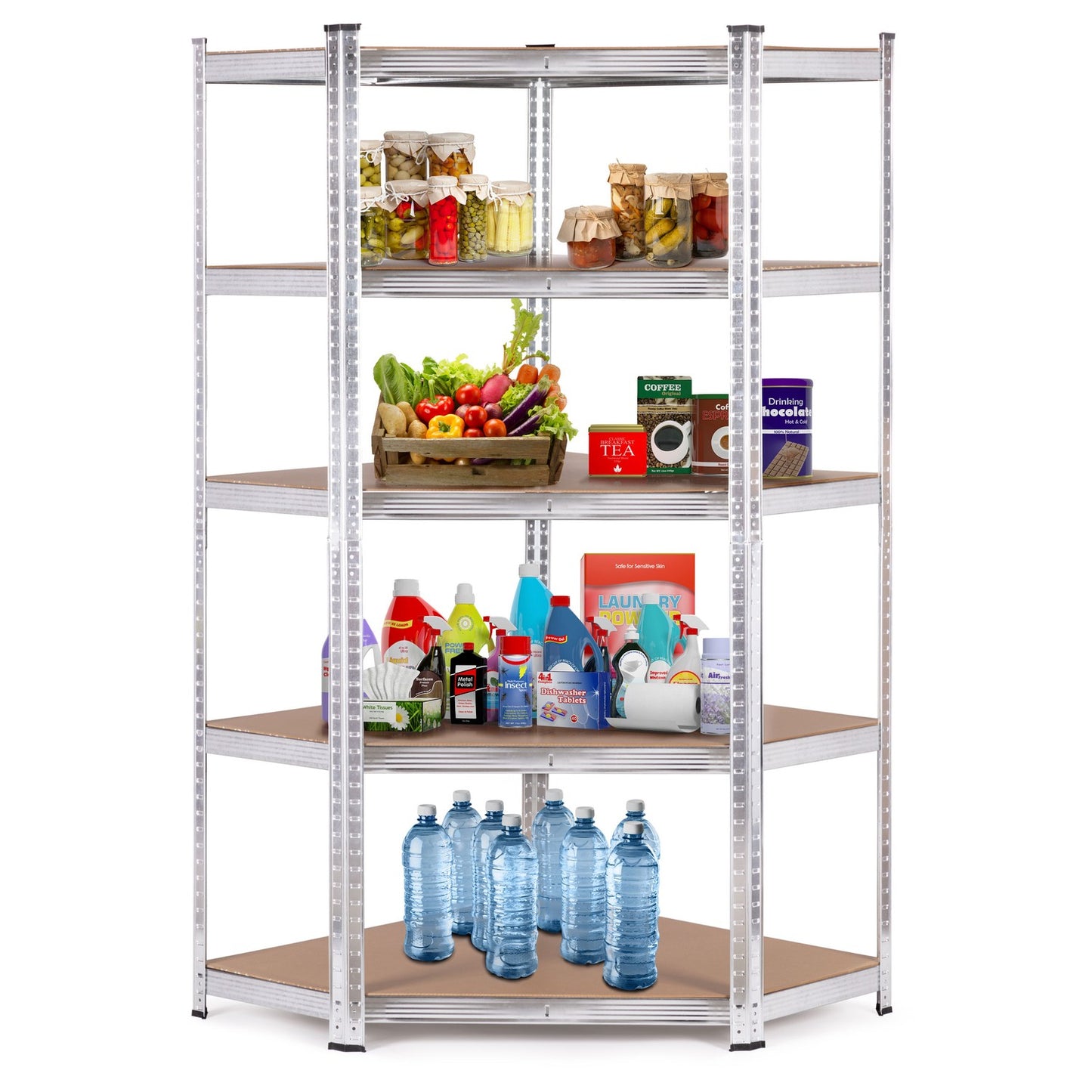 Corner Storage Rack 180x90x40 cm Galvanized Steel, 5 Shelves, 875 kg Capacity ModernHome