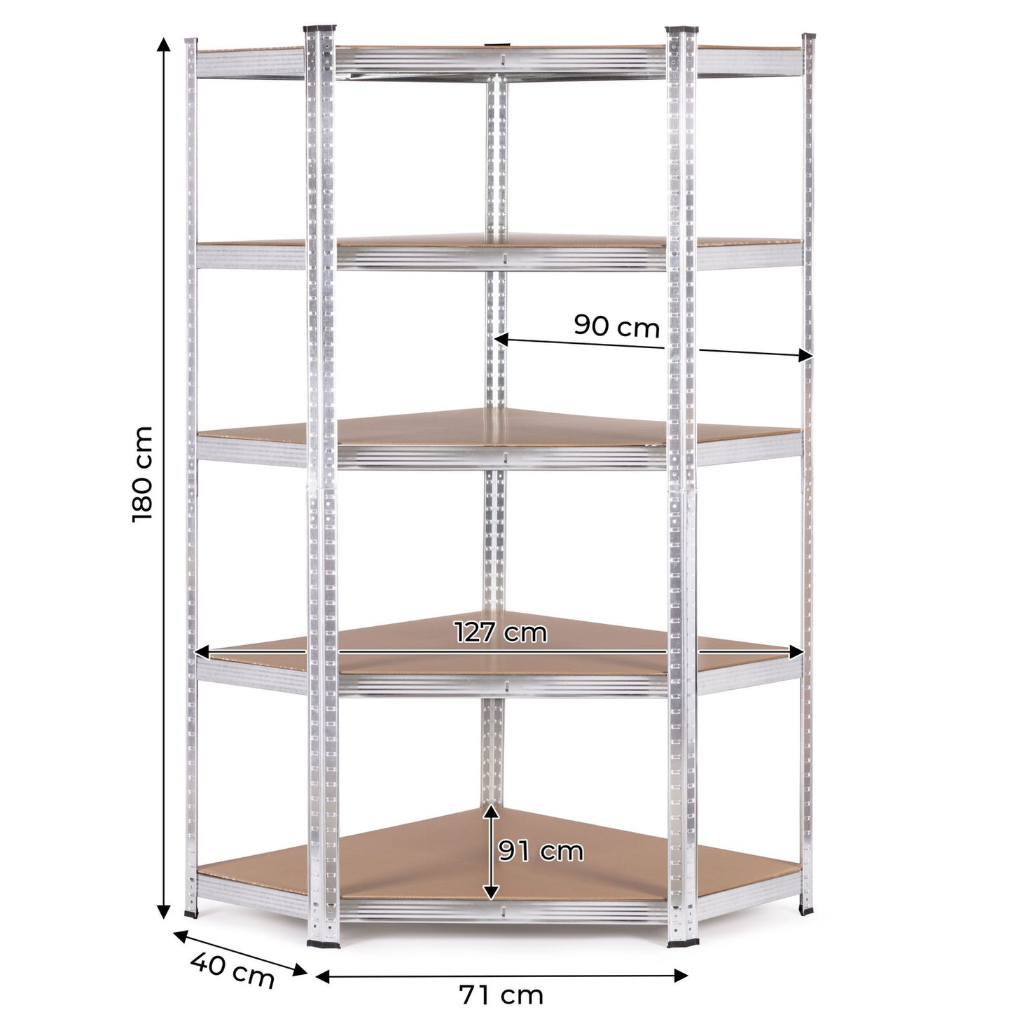 Corner Storage Rack 180x90x40 cm Galvanized Steel, 5 Shelves, 875 kg Capacity ModernHome