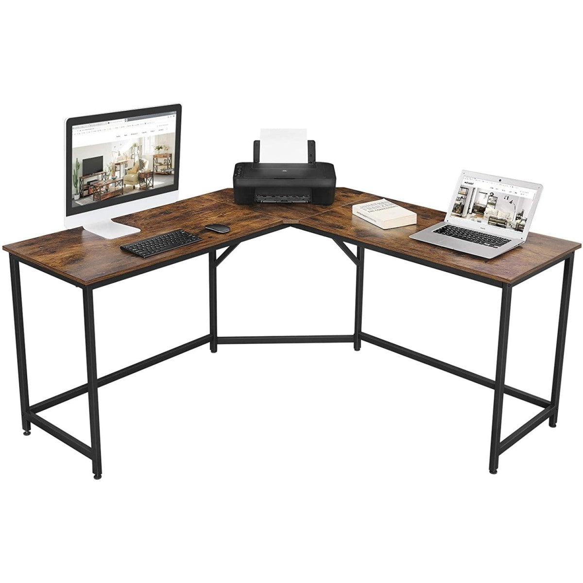 Corner computer desk, brown, steel structure