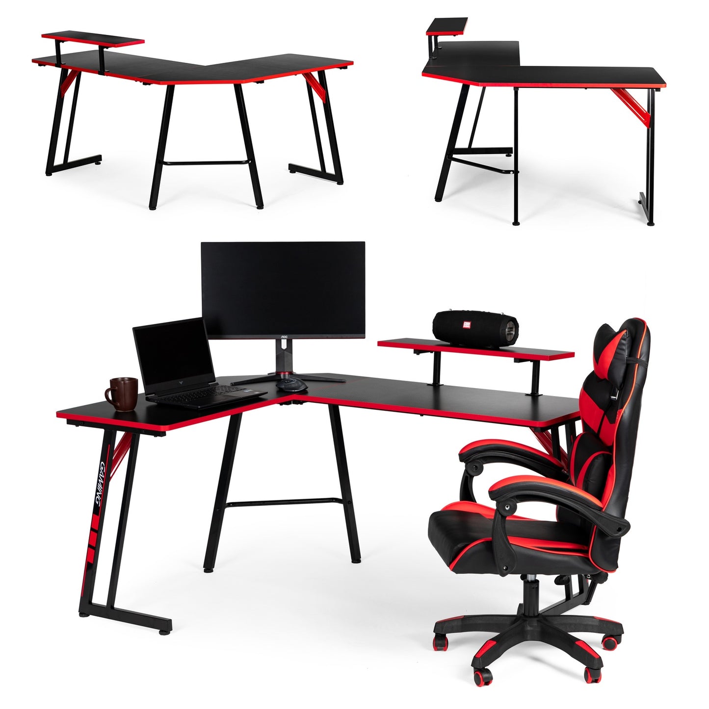 Corner gaming desk, computer table, shelf
