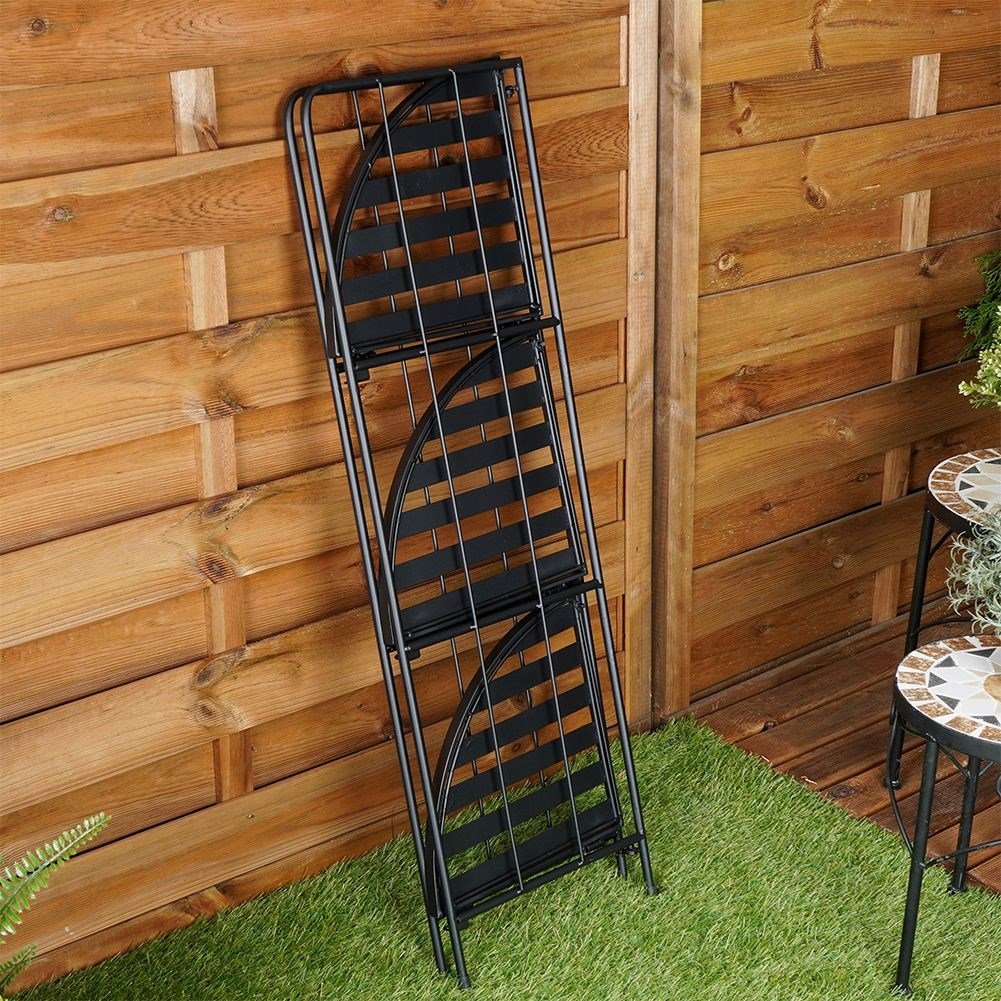 Corner shelf in black metal for flowers and herbs