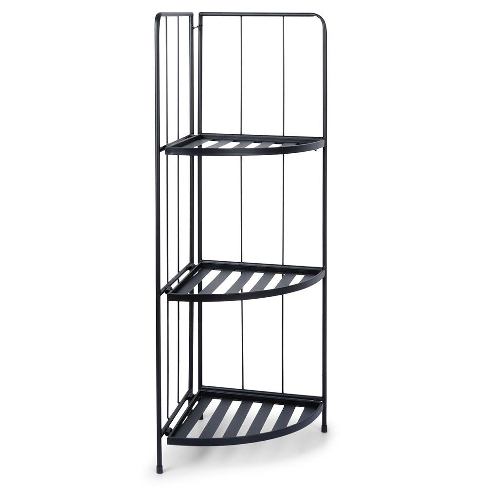Corner shelf in black metal for flowers and herbs