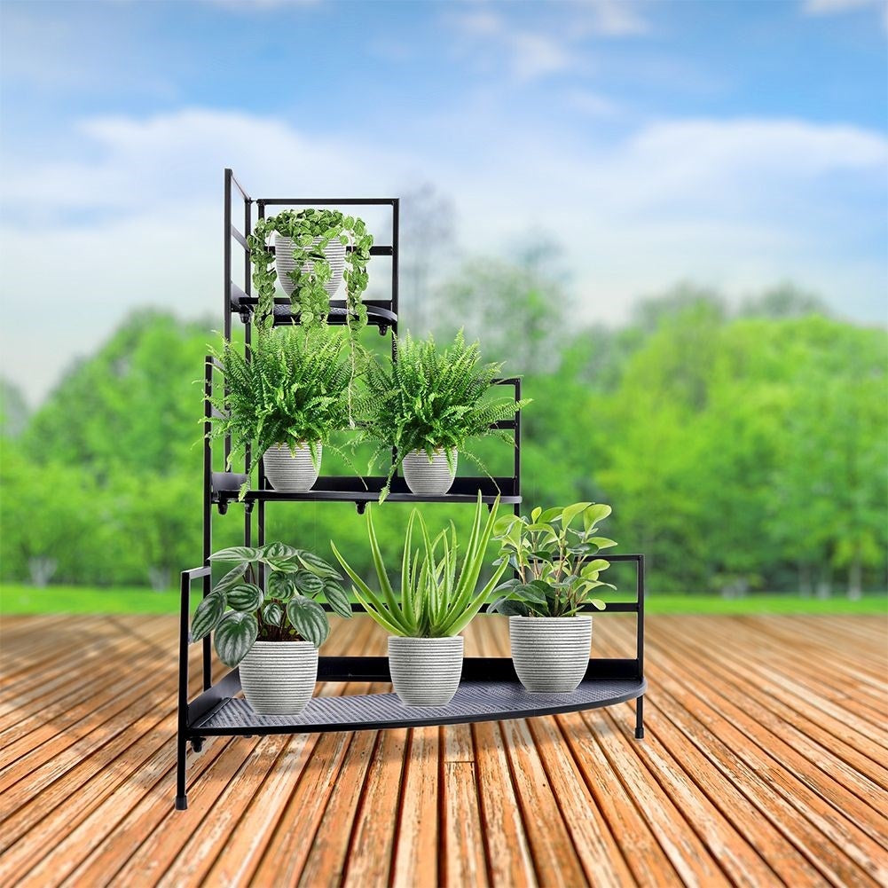 Corner shelf with three levels for flowers and herbs
