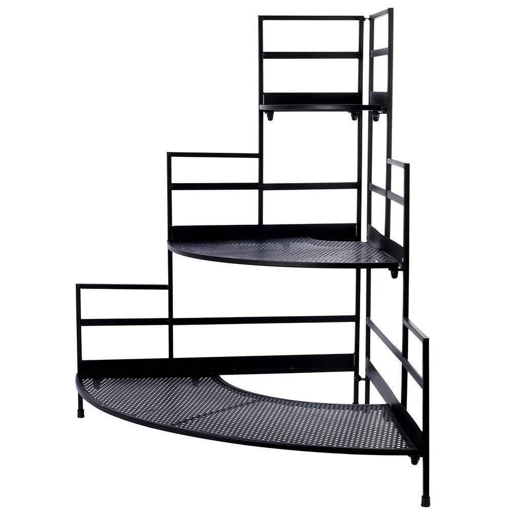 Corner shelf with three levels for flowers and herbs