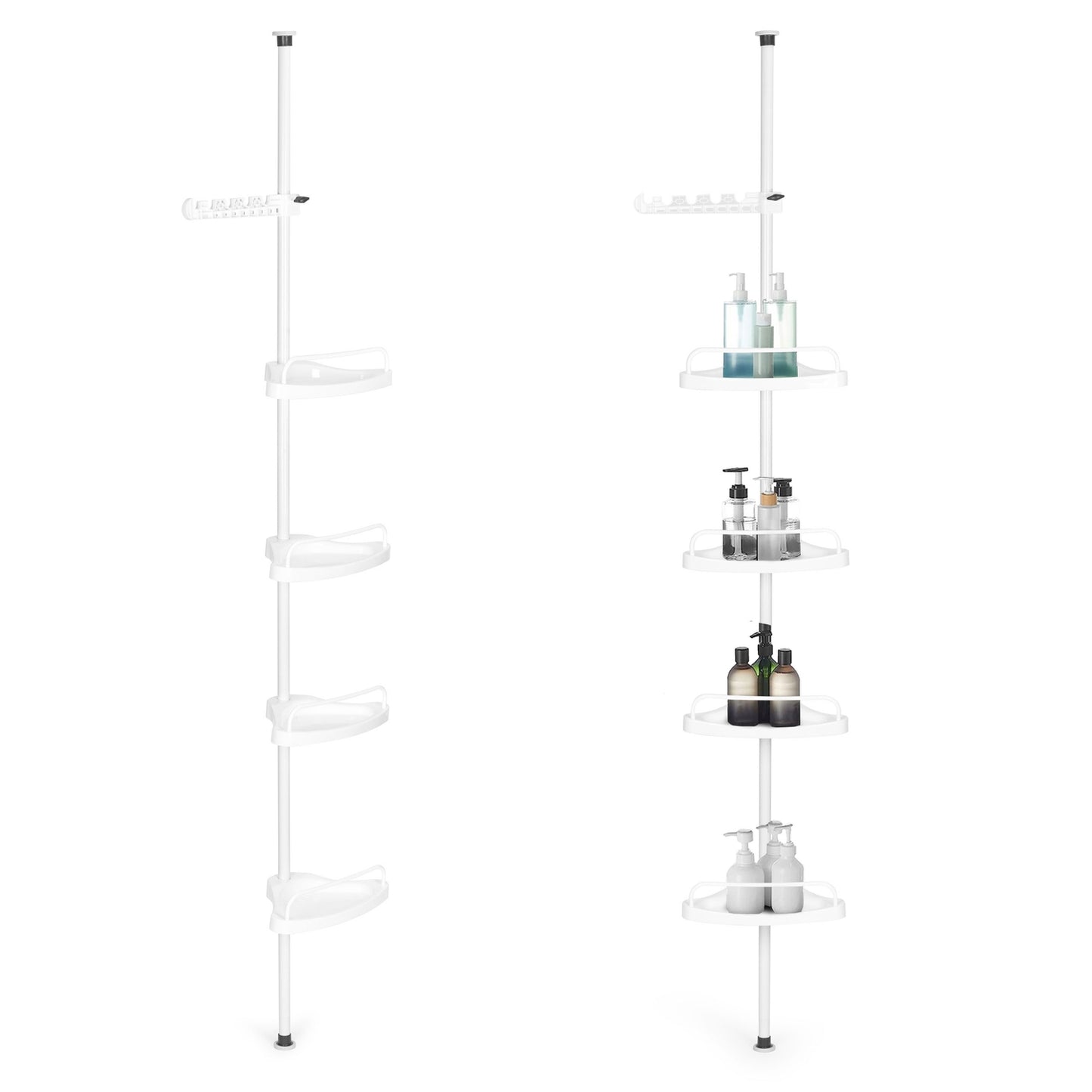 Corner telescopic bathroom shelf, 4 shelves, hanger