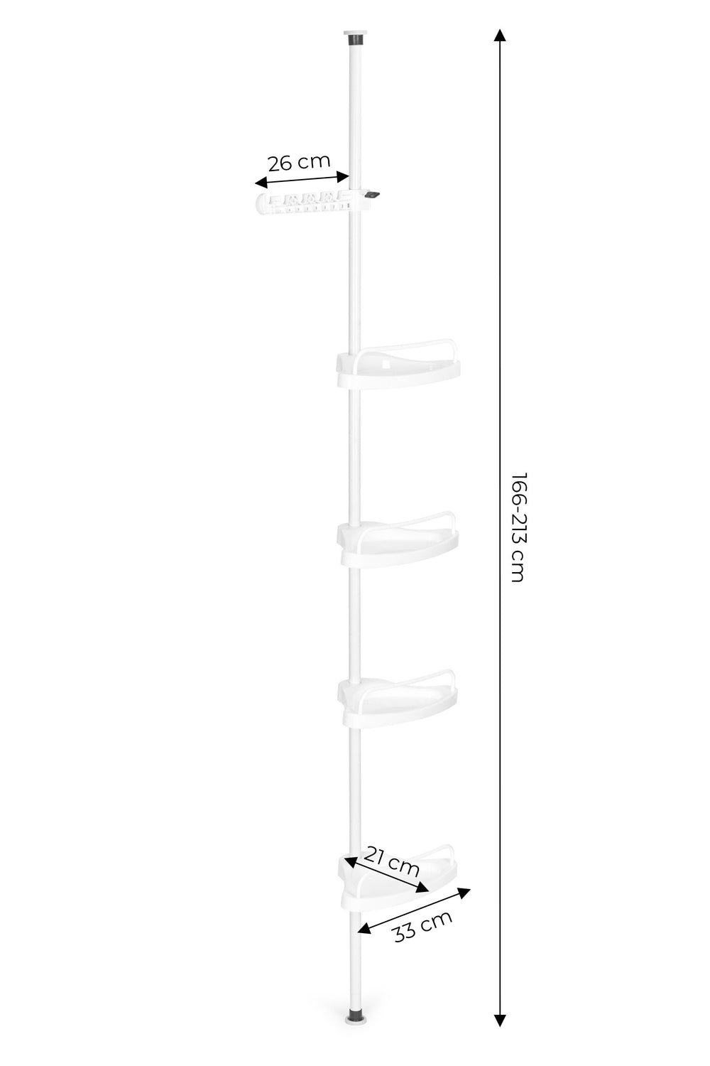 Corner telescopic bathroom shelf, 4 shelves, hanger