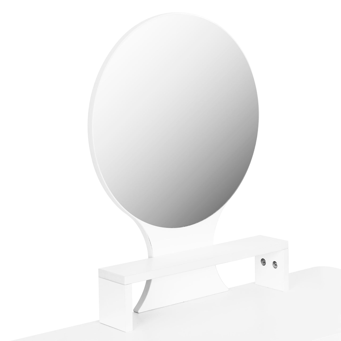 Cosmetic dressing table with stool and mirror shelf