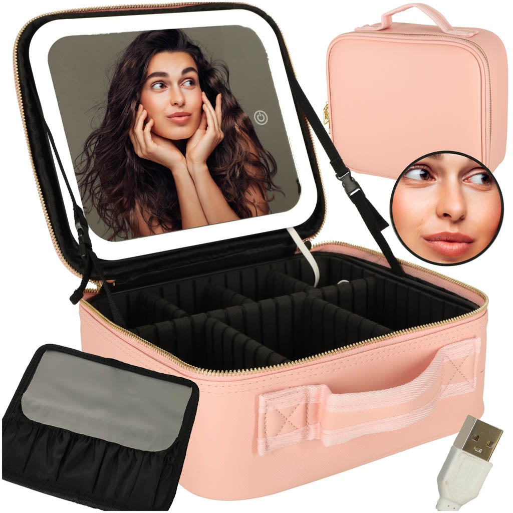 Cosmetics organiser with mirror pink