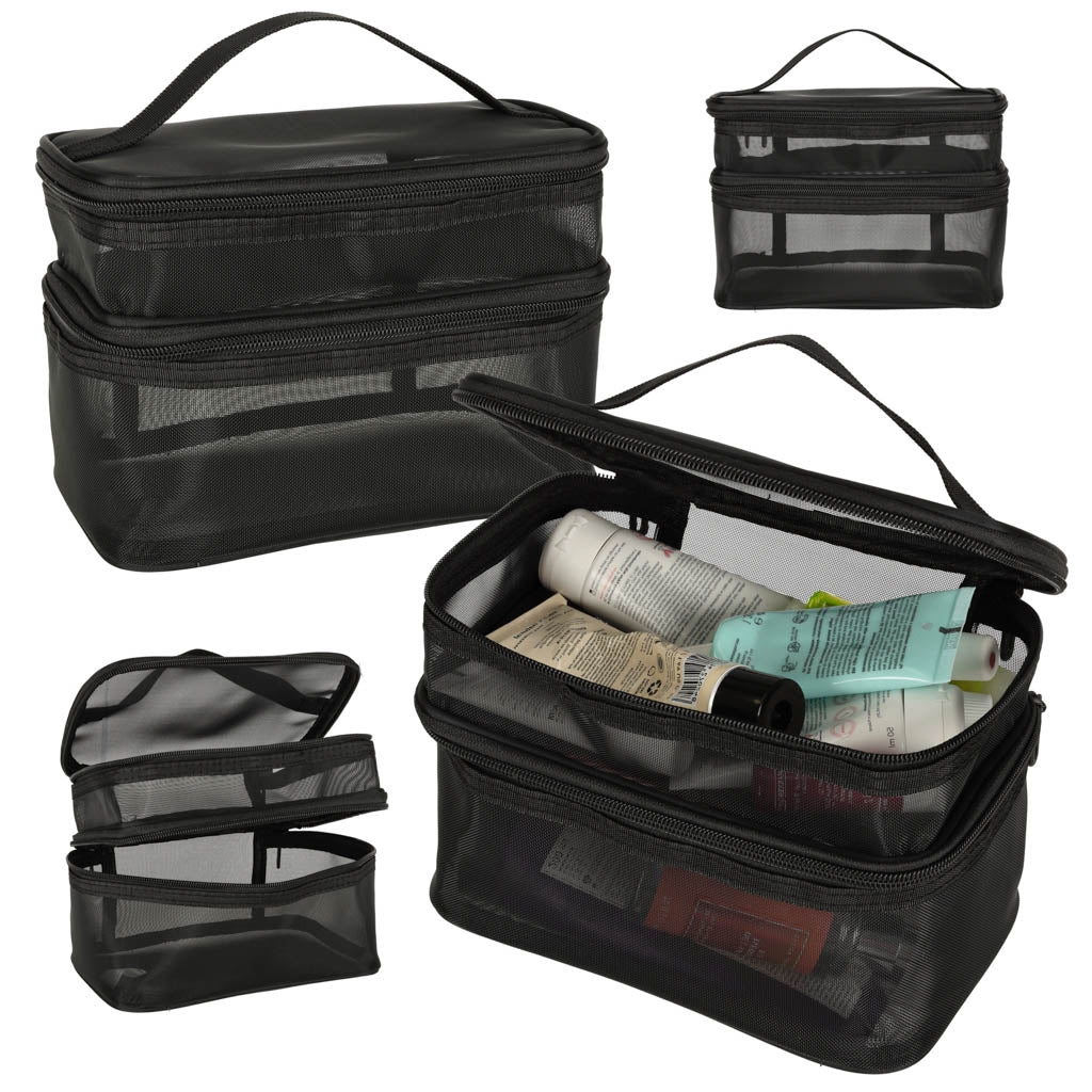 Cosmetic travel organiser folding pile for storing cosmetics accessories black