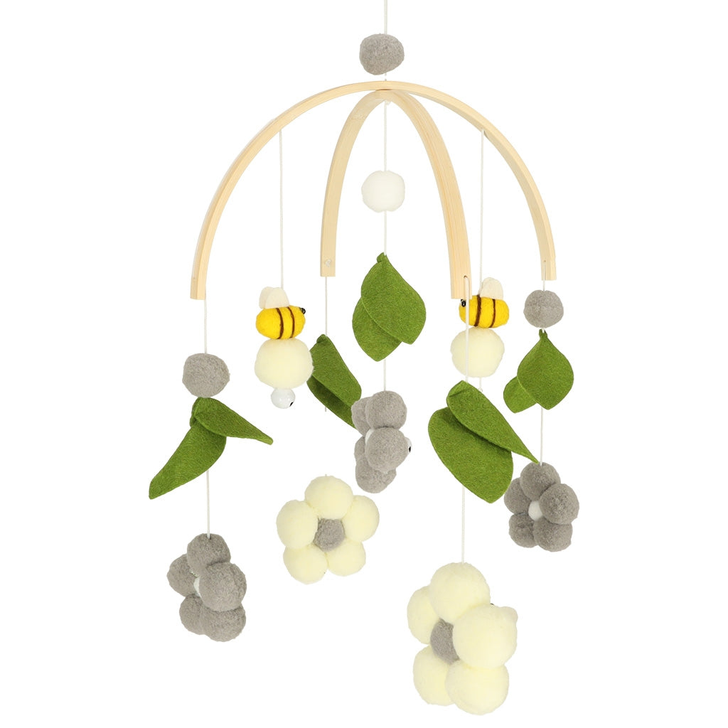 Cot carrousel plush pendants flowers grey