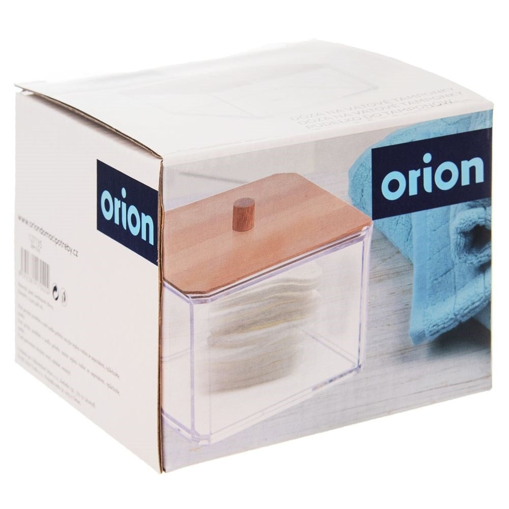Cotton pad container in acrylic and bamboo for the dressing table