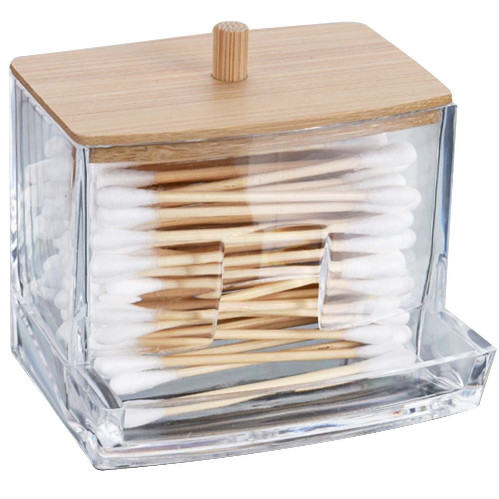 Cotton swab dispenser with bamboo lid - Stylish and practical