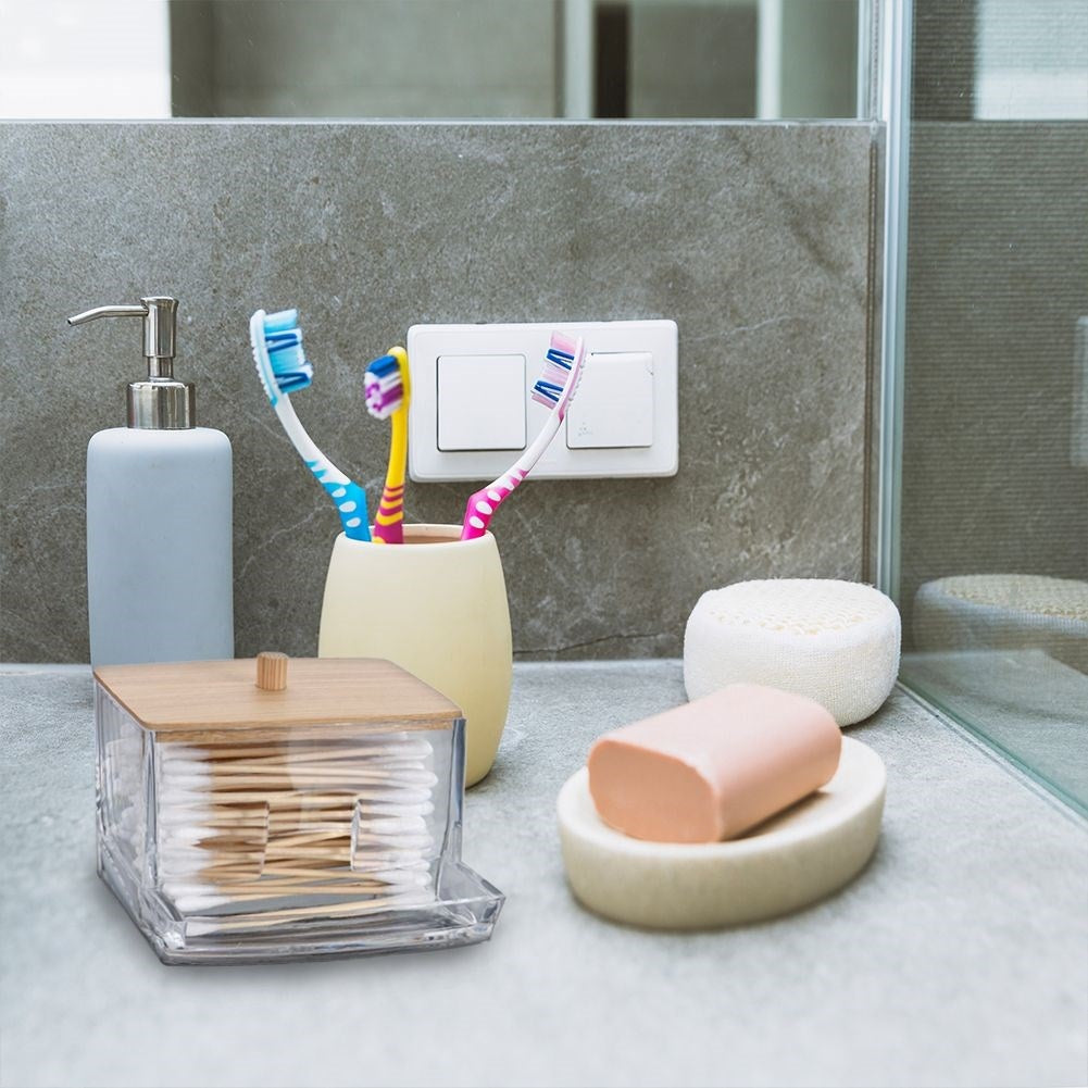 Cotton swab dispenser with bamboo lid - Stylish and practical