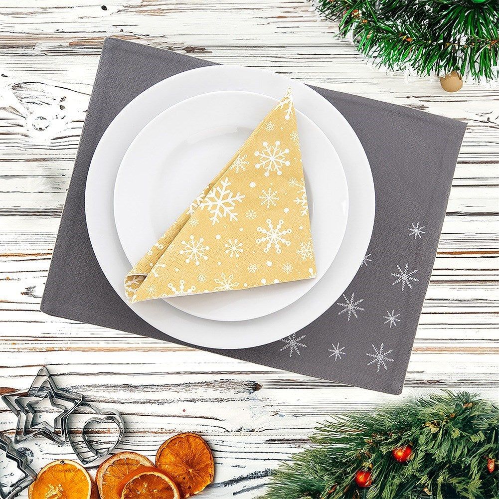 Cotton table mat Christmas gray PETAL 33.5x26 cm