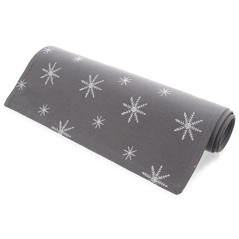 Cotton table runner, grey, PETAL, 130x32 cm