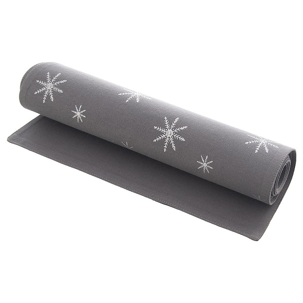 Cotton table runner, grey, PETAL, 130x32 cm