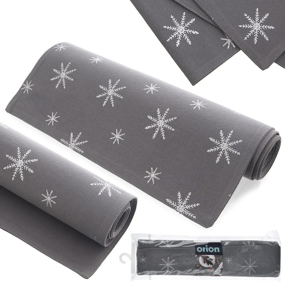Cotton table runner, grey, PETAL, 130x32 cm