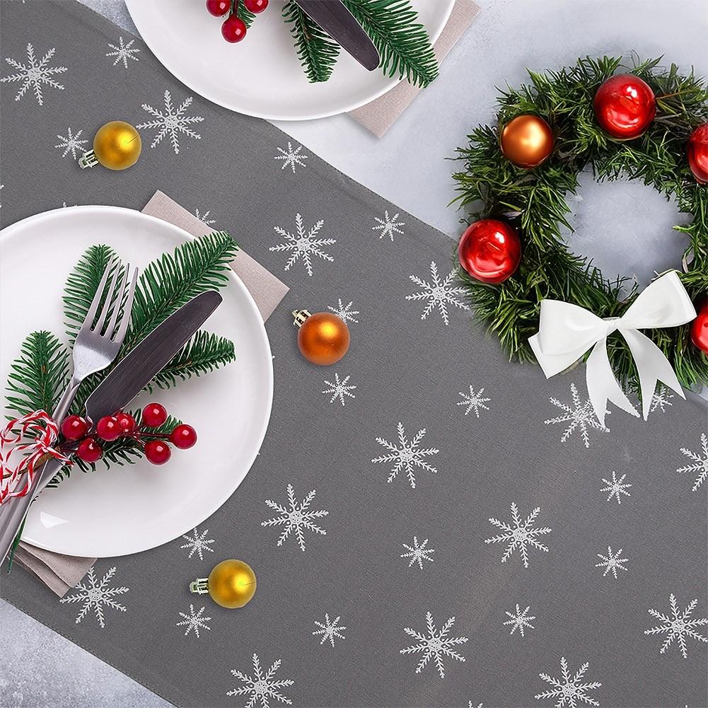 Cotton table runner, grey, PETAL, 130x32 cm