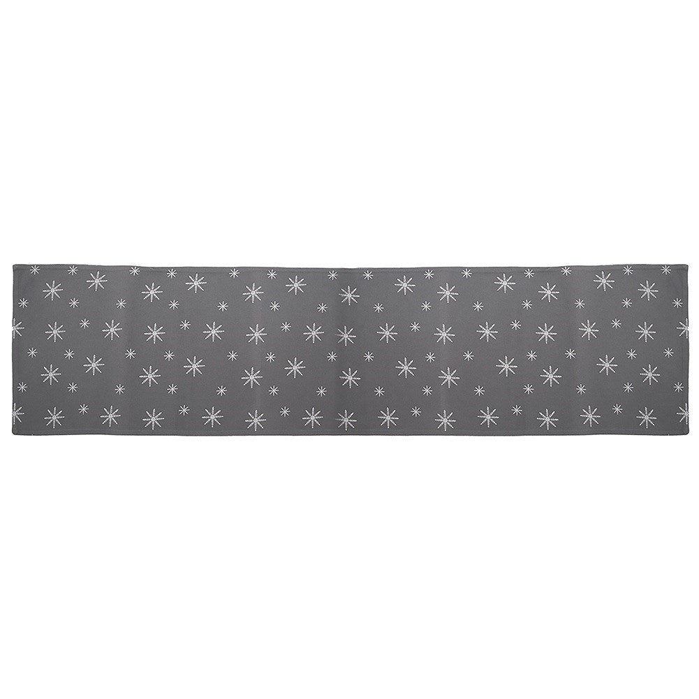 Cotton table runner, grey, PETAL, 130x32 cm