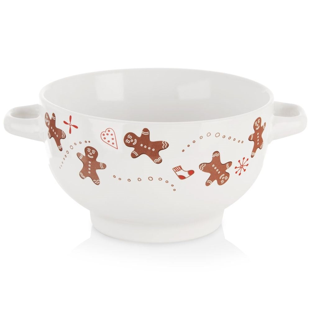 Cozy ceramic bowl with handle and gingerbread motif