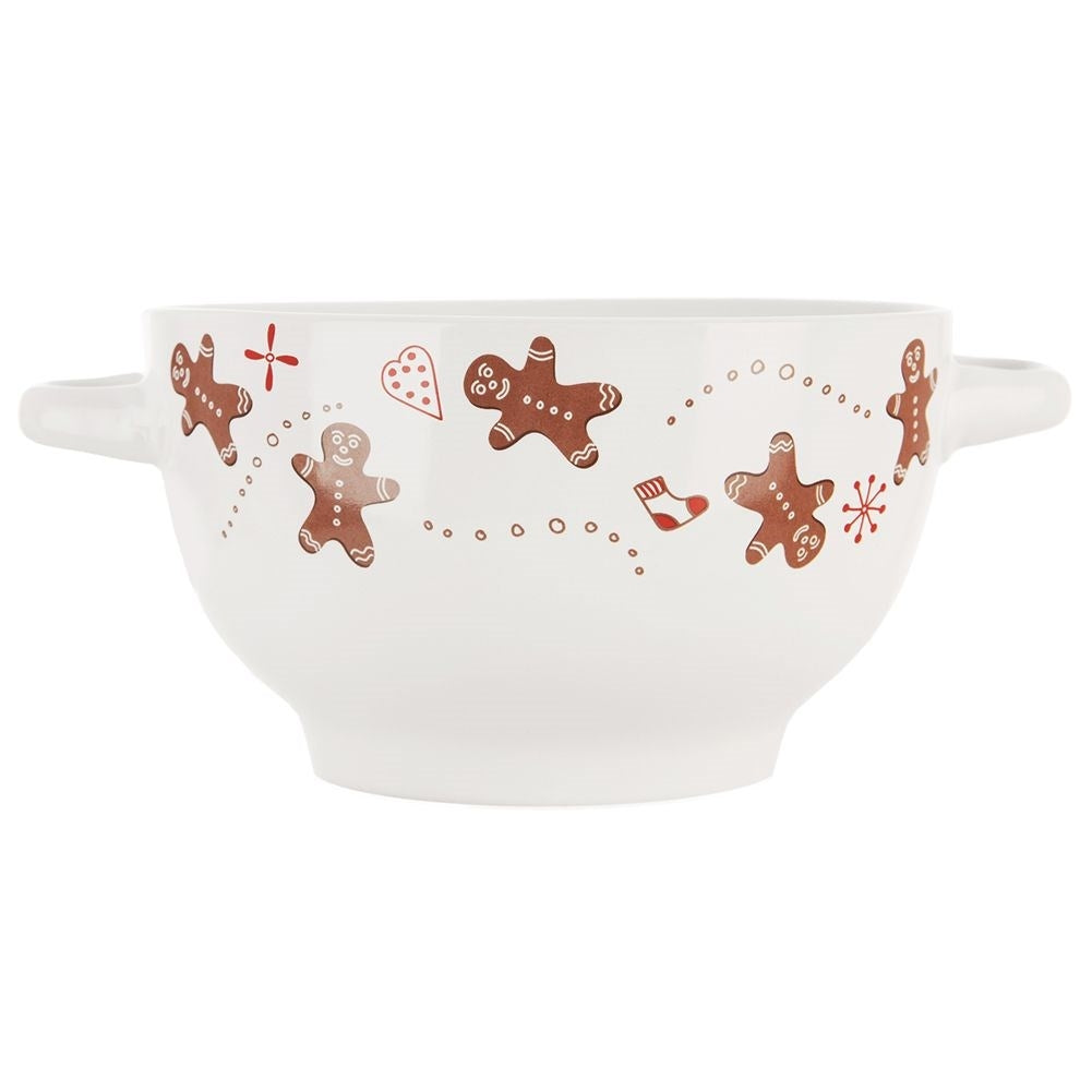 Cozy ceramic bowl with handle and gingerbread motif