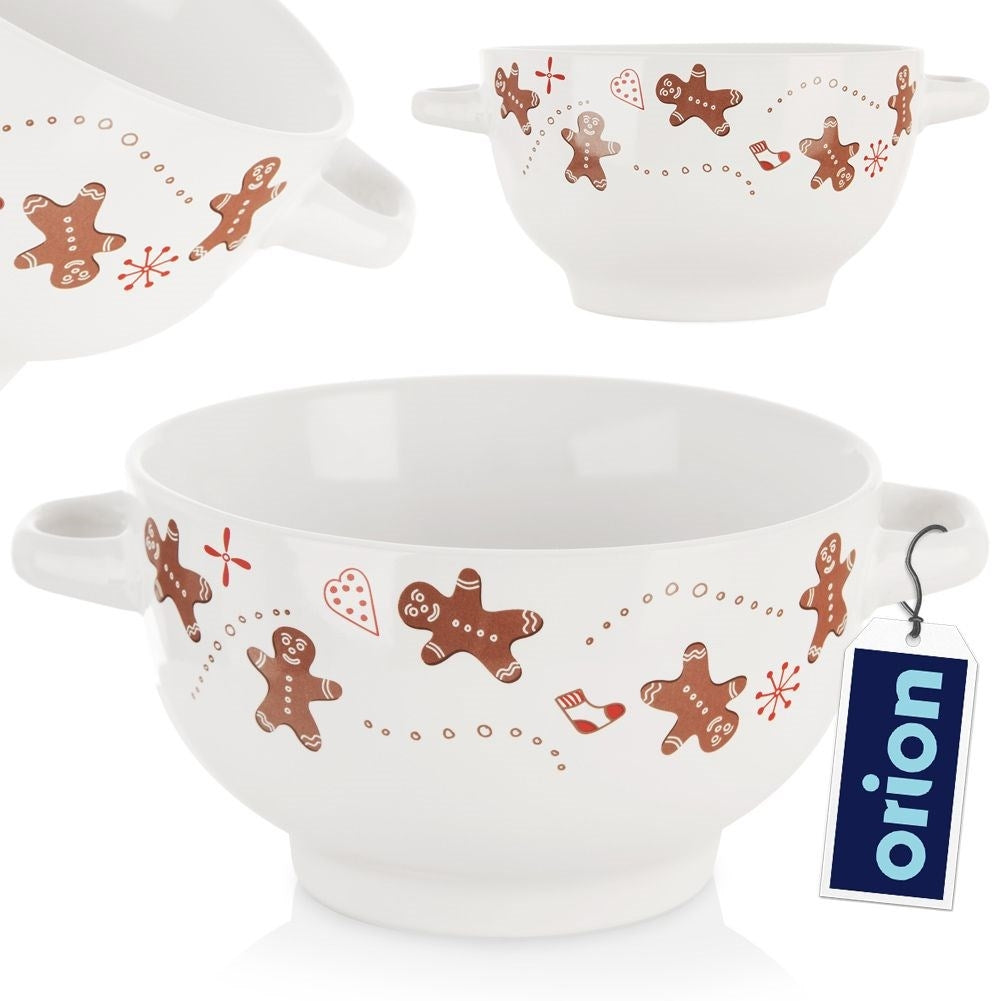 Cozy ceramic bowl with handle and gingerbread motif