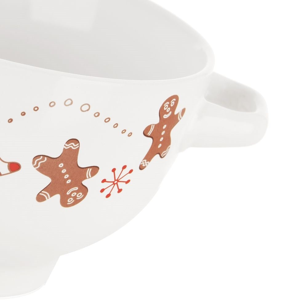 Cozy ceramic bowl with handle and gingerbread motif
