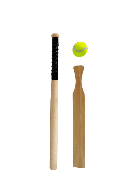 Wooden Baseball & Cricket Bat Set with Ball