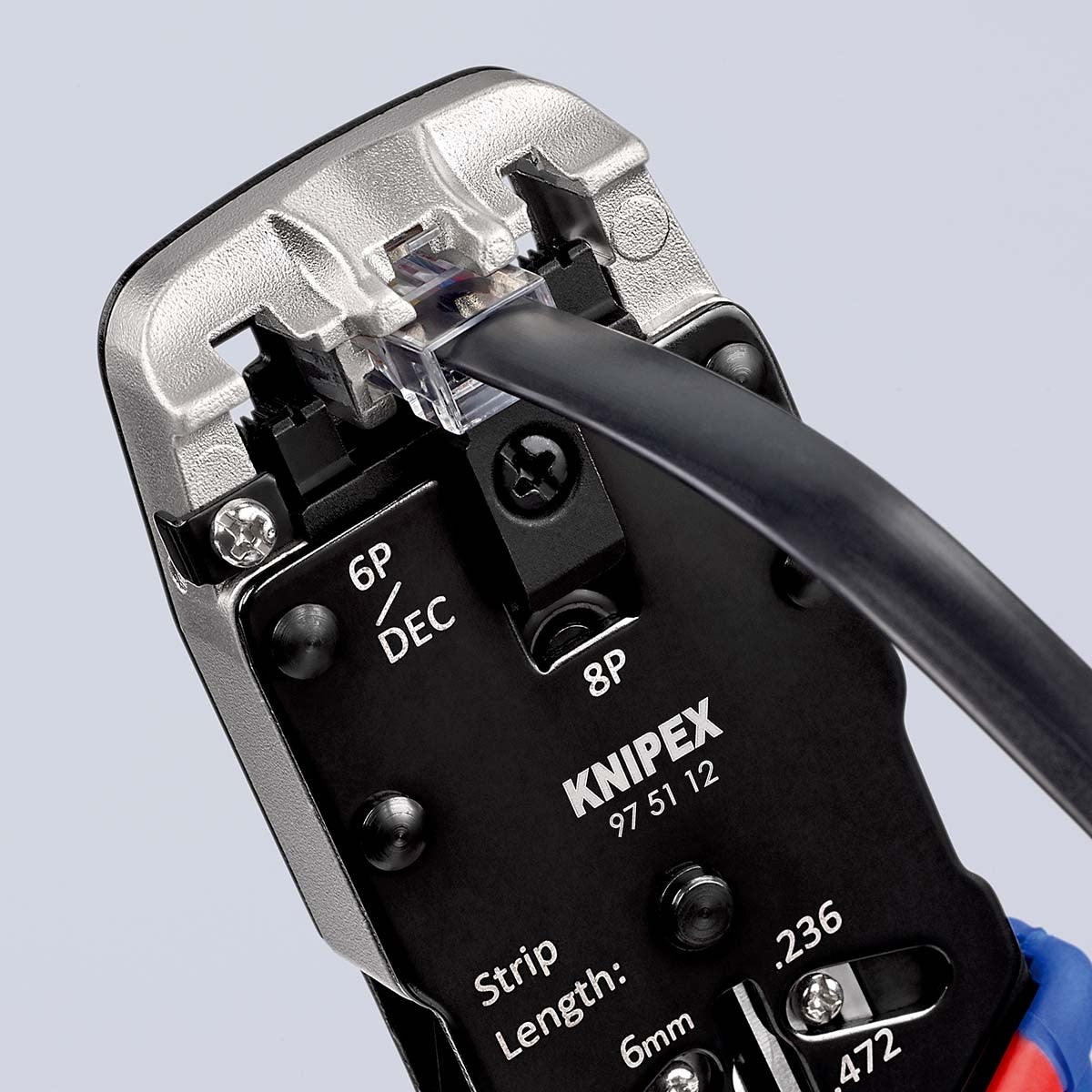 Crimp lever pliers for Western plugs Western connector RJ10 (4-pin) 7.65 mm, RJ11/12 (6-pin) 9.65 mm, RJ45 (8-pin) 11.68 mm