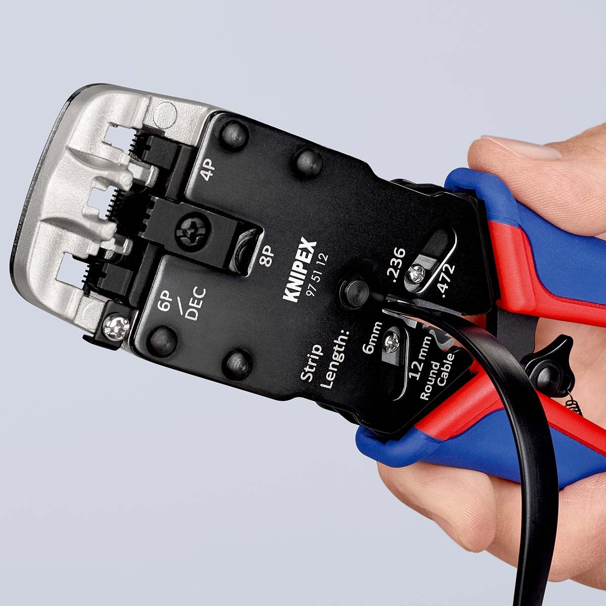Crimp lever pliers for Western plugs Western connector RJ10 (4-pin) 7.65 mm, RJ11/12 (6-pin) 9.65 mm, RJ45 (8-pin) 11.68 mm
