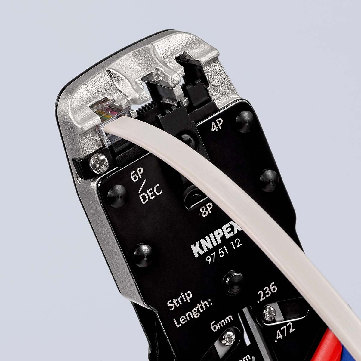 Crimp lever pliers for Western plugs Western connector RJ10 (4-pin) 7.65 mm, RJ11/12 (6-pin) 9.65 mm, RJ45 (8-pin) 11.68 mm