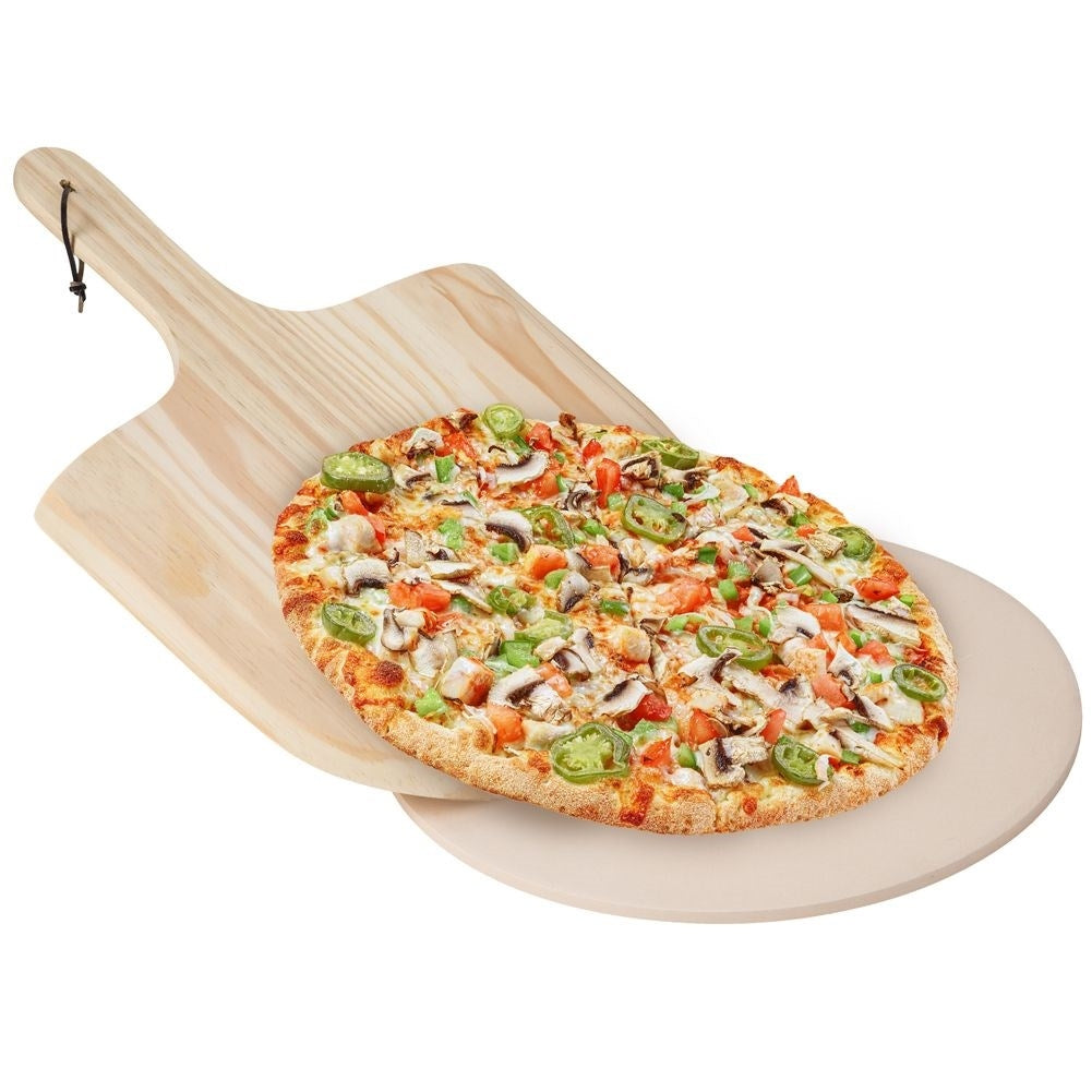 Crispy pizza with chamotte pizza stone and wooden board