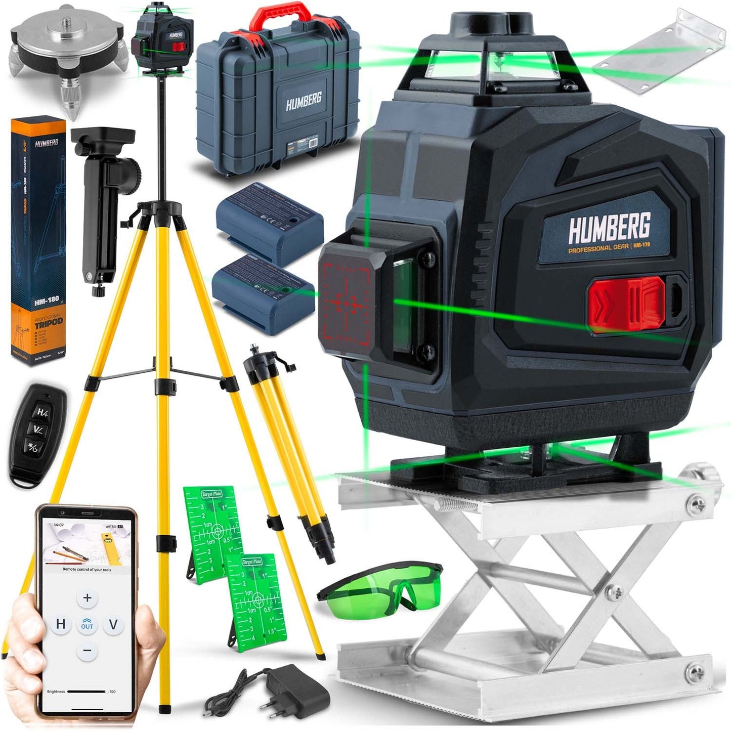 Cross line laser in a suitcase + Humberg HM-170 tripod