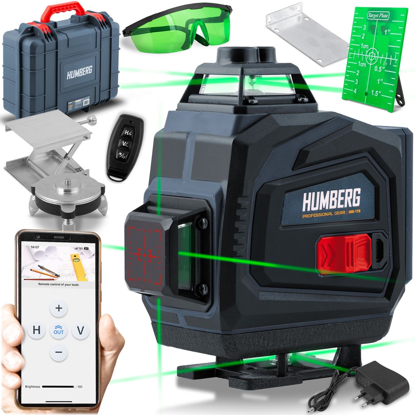 Cross-line laser in a suitcase + accessories Humberg HM-170