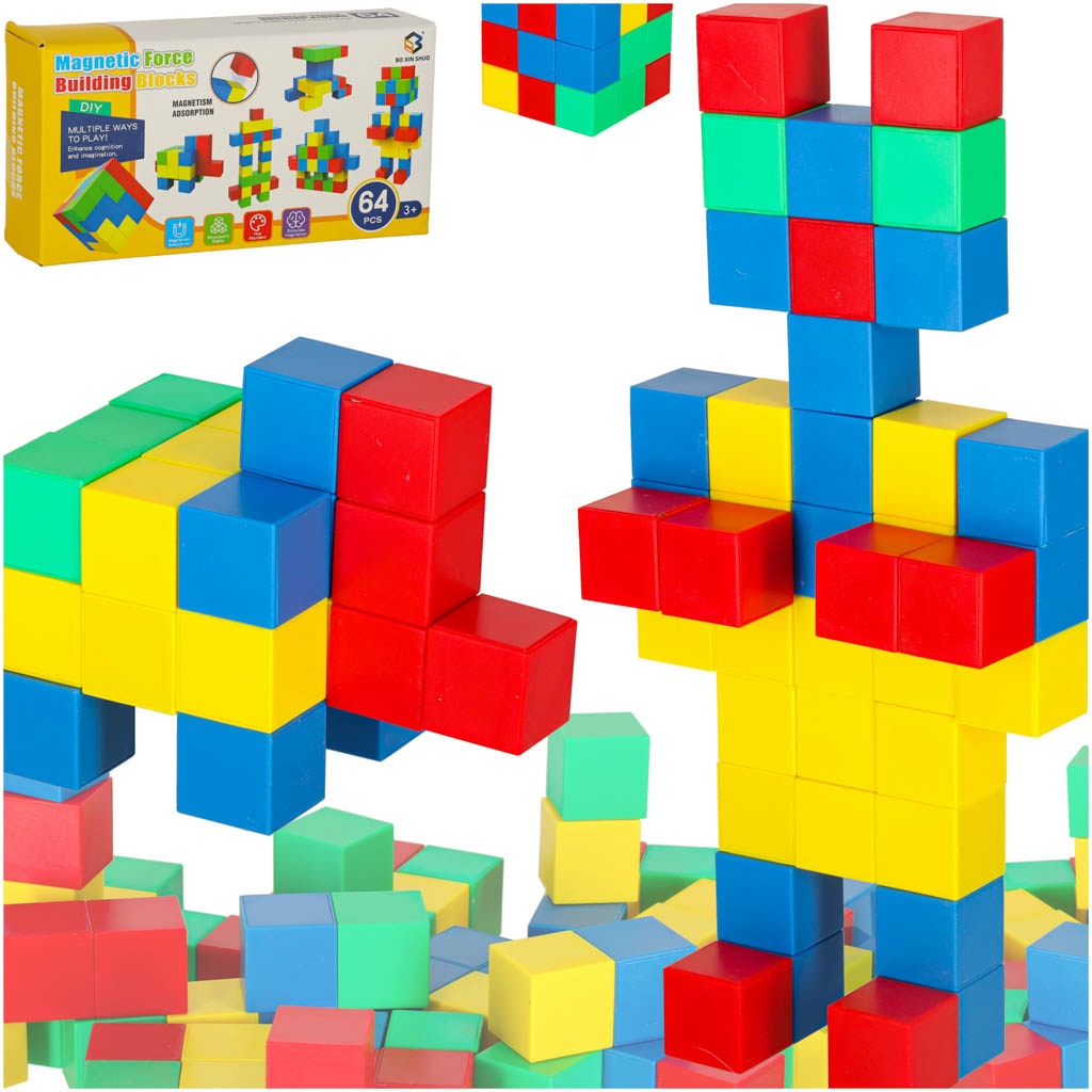Cube educational magnetic construction blocks 64 el.
