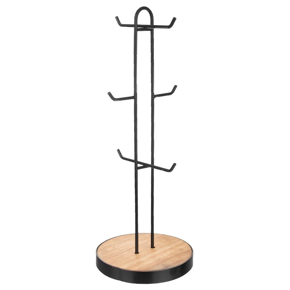 Cup stand for 6 cups in black metal and wooden base